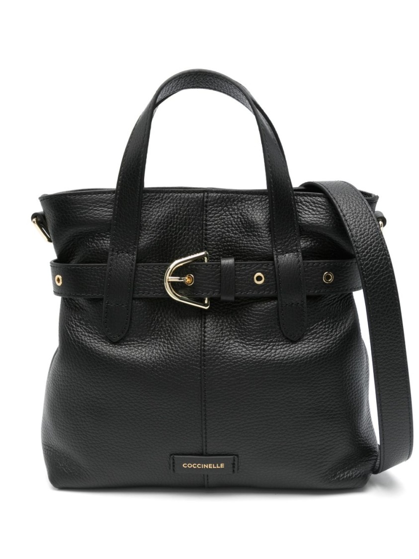 Coccinelle Textured Black Leather Tote Bag