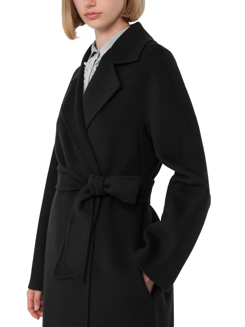 Max Mara Long Virgin Wool Coat With Pointed Collar In Black