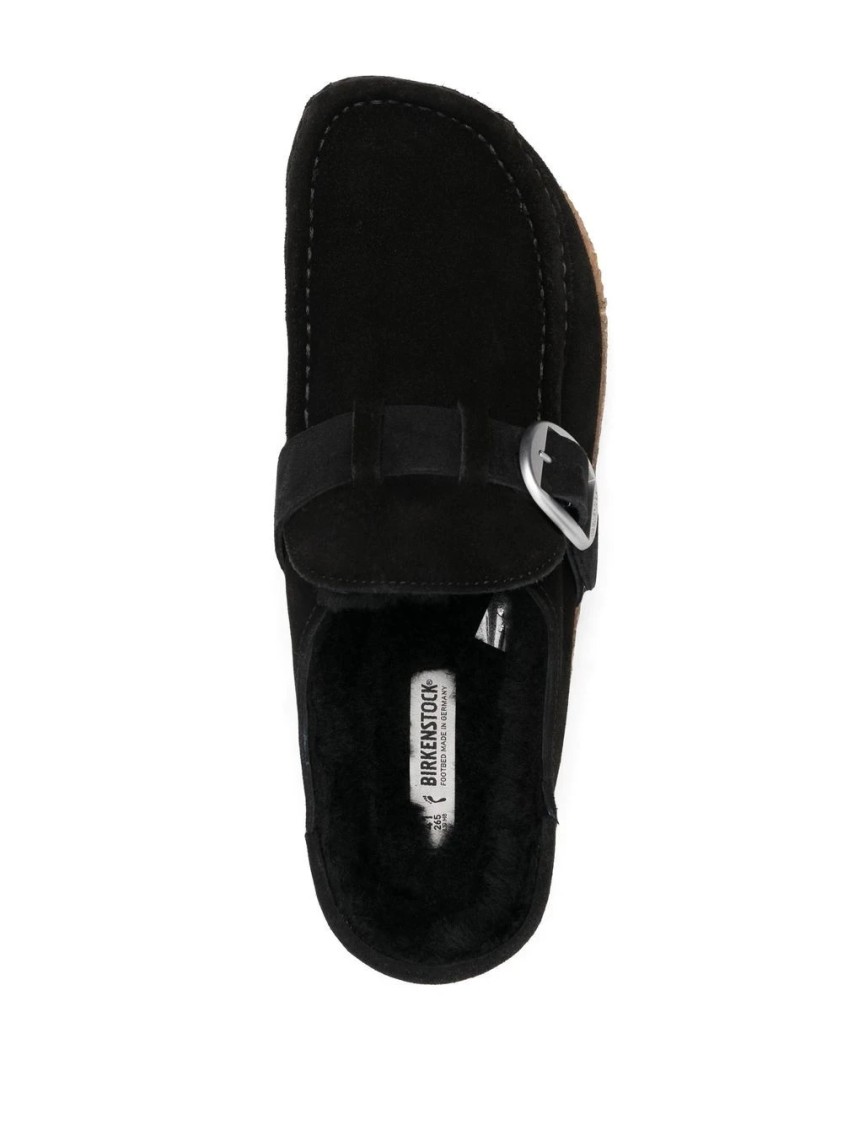 Birkenstock Black Buckley Shearling Suede Slip-on Shoes In Black