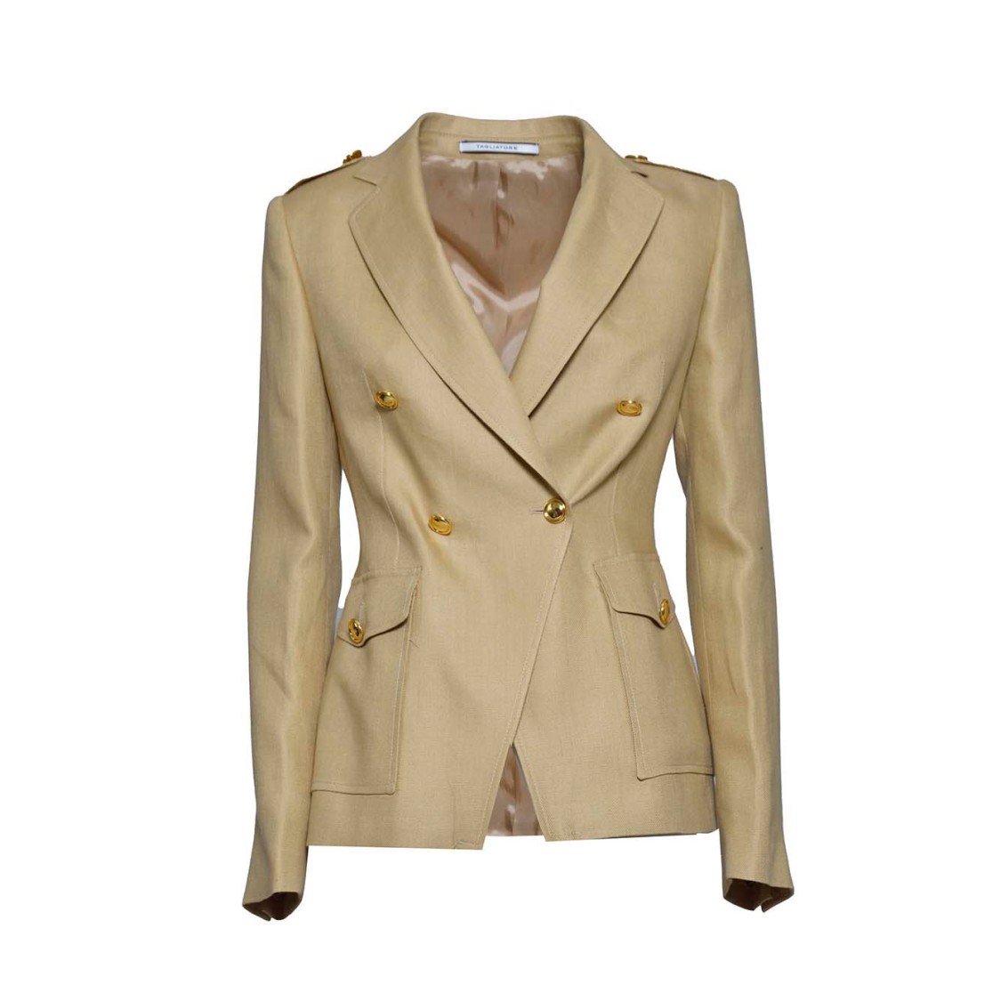 TAGLIATORE TAGLIATORE J-DARLENE DOUBLE BREASTED JACKET IN CAMEL LINEN