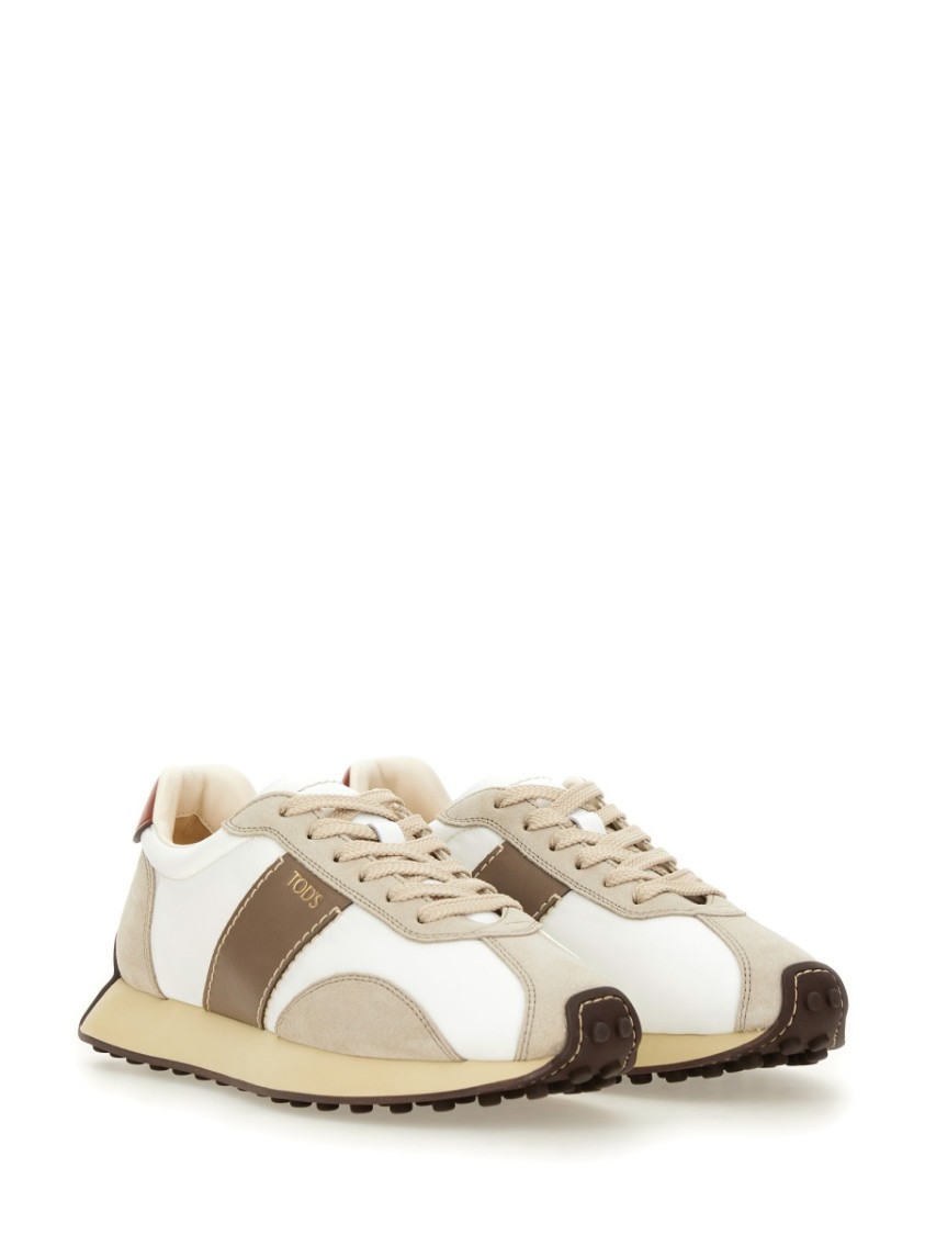 Tod's Fabric And Suede Sneakers With Contrast Panels In White