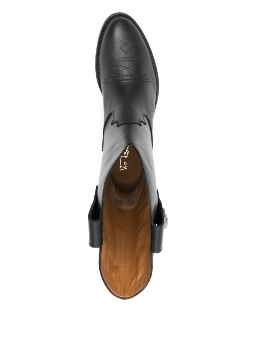 Shop Via Roma 15 Black Leather Texan Ankle Boots