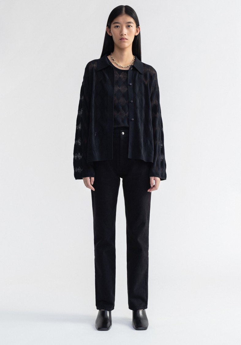 Shop Aeron Tamara - Diamond Knit Cardigan Shirt In Black