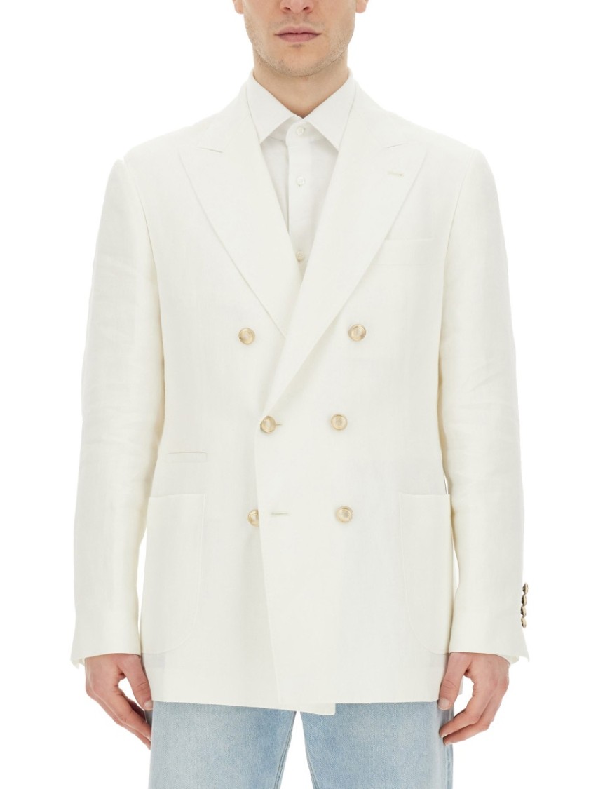 Brunello Cucinelli Linen Single-breasted Blazer Jacket In White