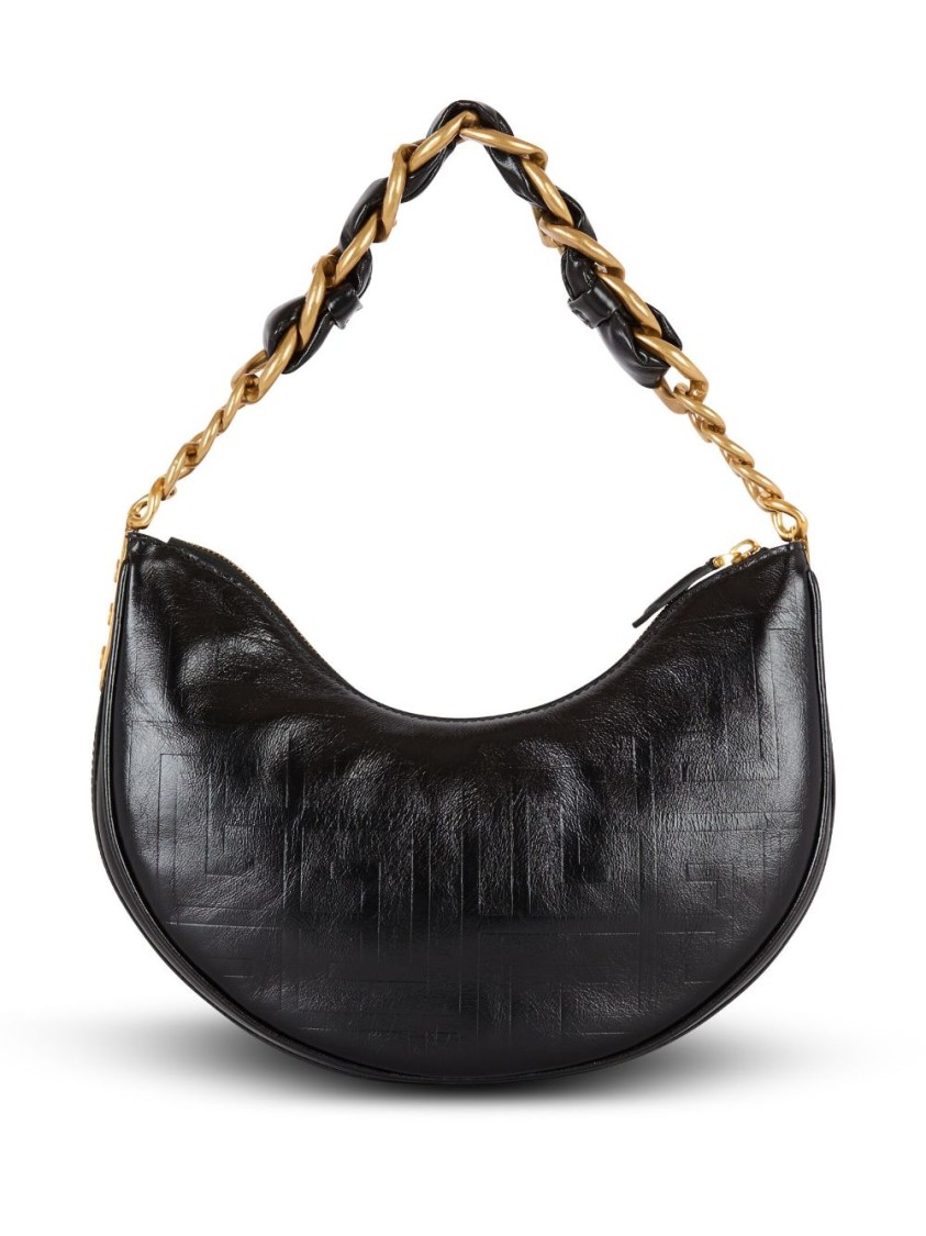 BALMAIN BALMAIN BLACK LEATHER SHOULDER BAG WITH GOLD-TONE LOGO 