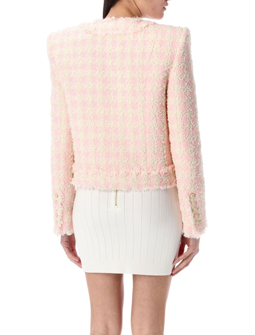 Balmain Five-button Collarless Tweed Jacket In Pink