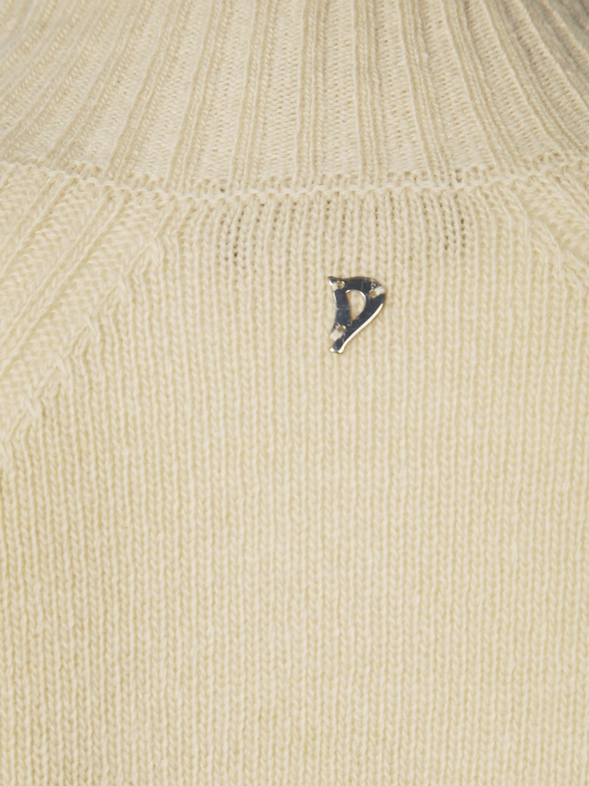 Dondup High Neck Relaxed Fit Sweater With Ribbed Detailing In Neutral