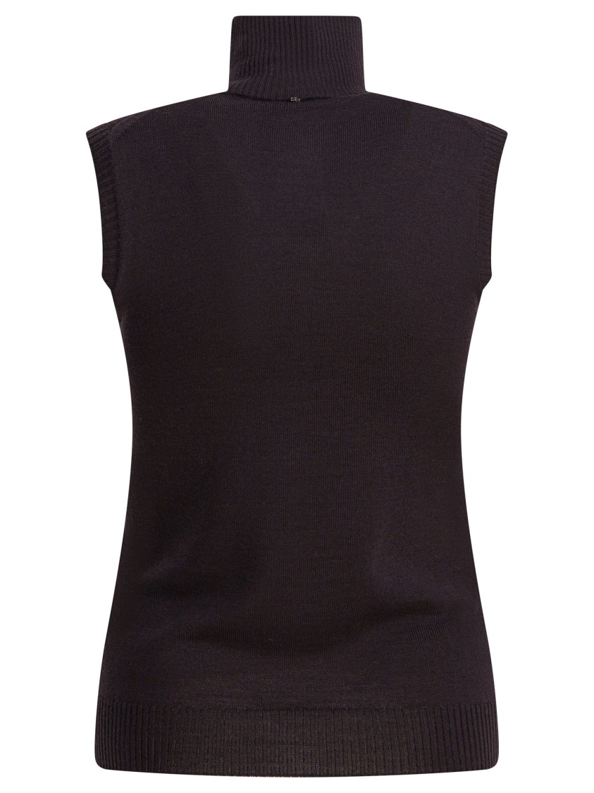 Max Mara Vertigo Turtleneck Sleeveless Wool Knit Top In Brown