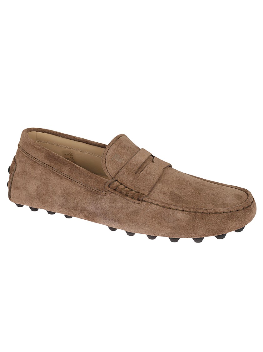 Tod's Brown Suede Slip-on Loafers With Stitched Detail In Brown