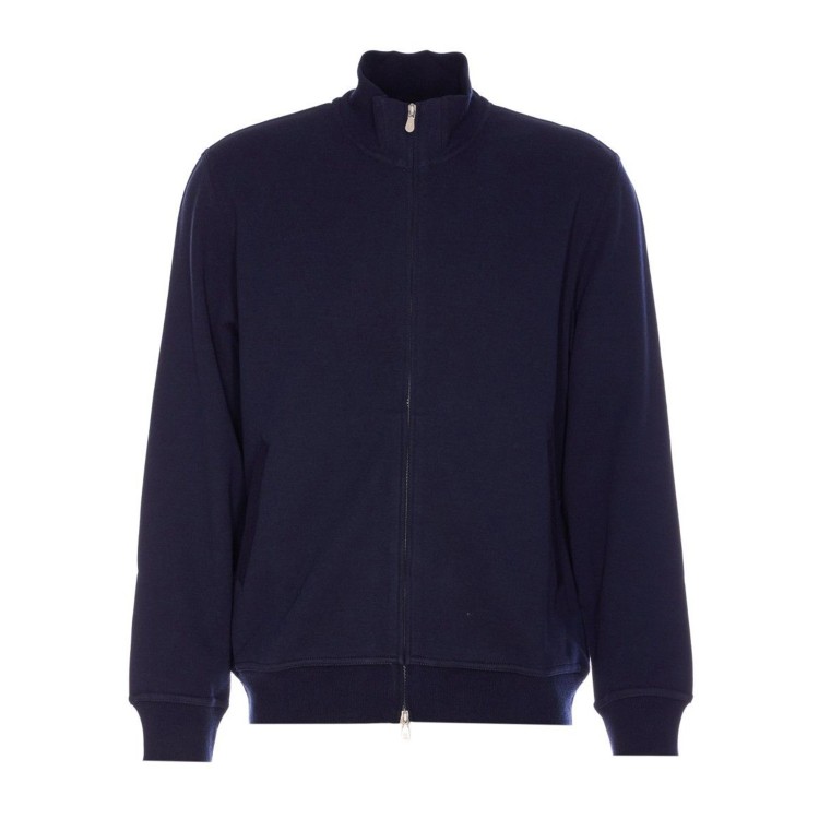 Brunello Cucinelli Zip-up Blue Sweatshirt With High Collar And Relaxed Fit In Blue