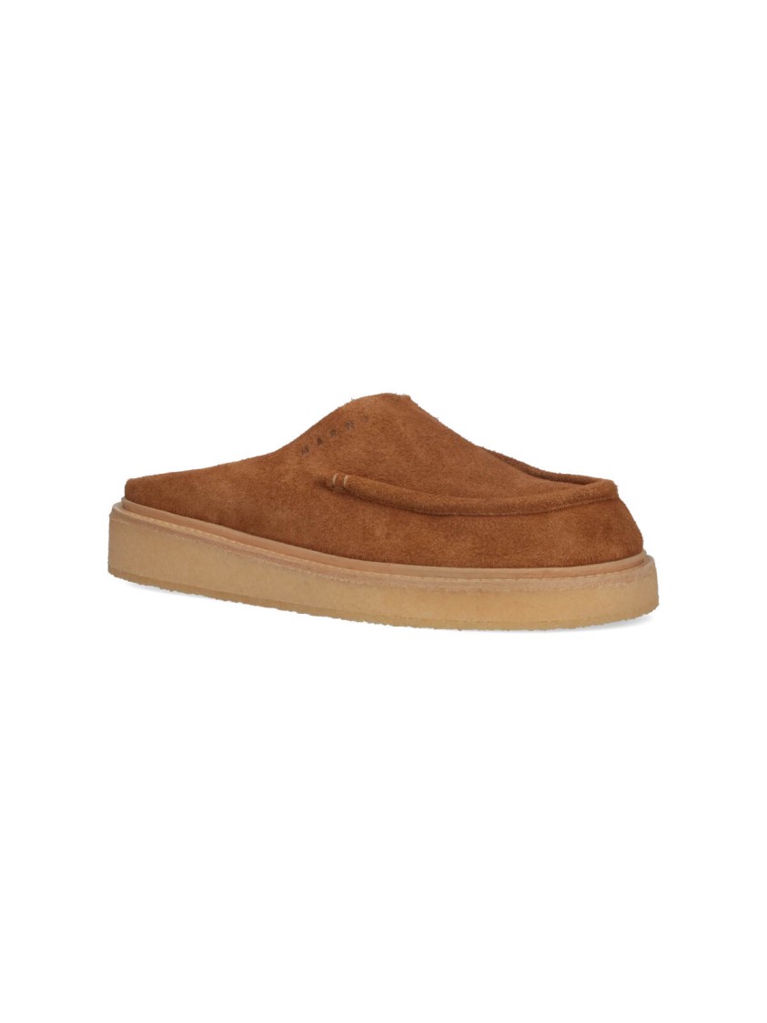 Marni Brown Suede Sabot Slip-on Loafers In Brown