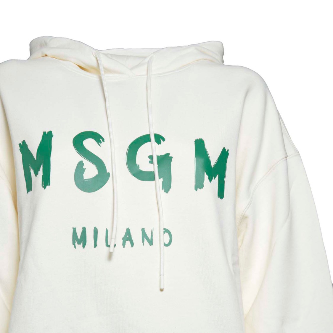 Msgm Cream Cotton Hoodie With Green Brush Print