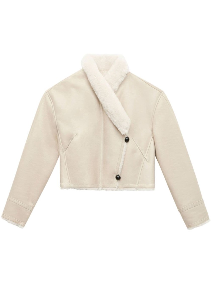 Isabel Marant Eriana Shearling-trimmed Leather Jacket In Neutrals