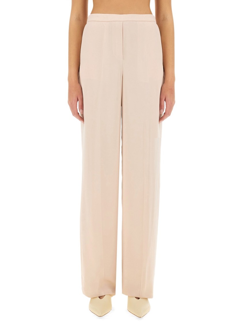 Theory Wide-leg Silk Pants With Comfortable Waistband In Pink