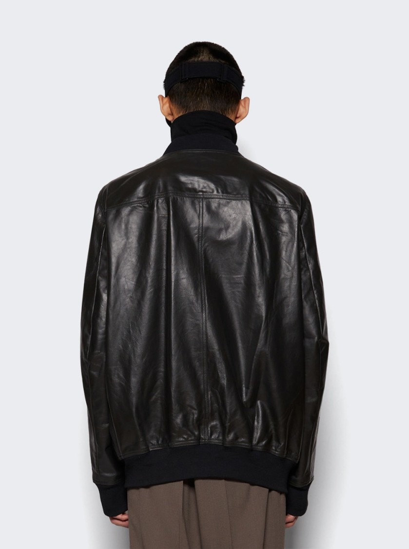 Rick Owens Black Hollywood Bauhaus Leather Flight Jacket In Black