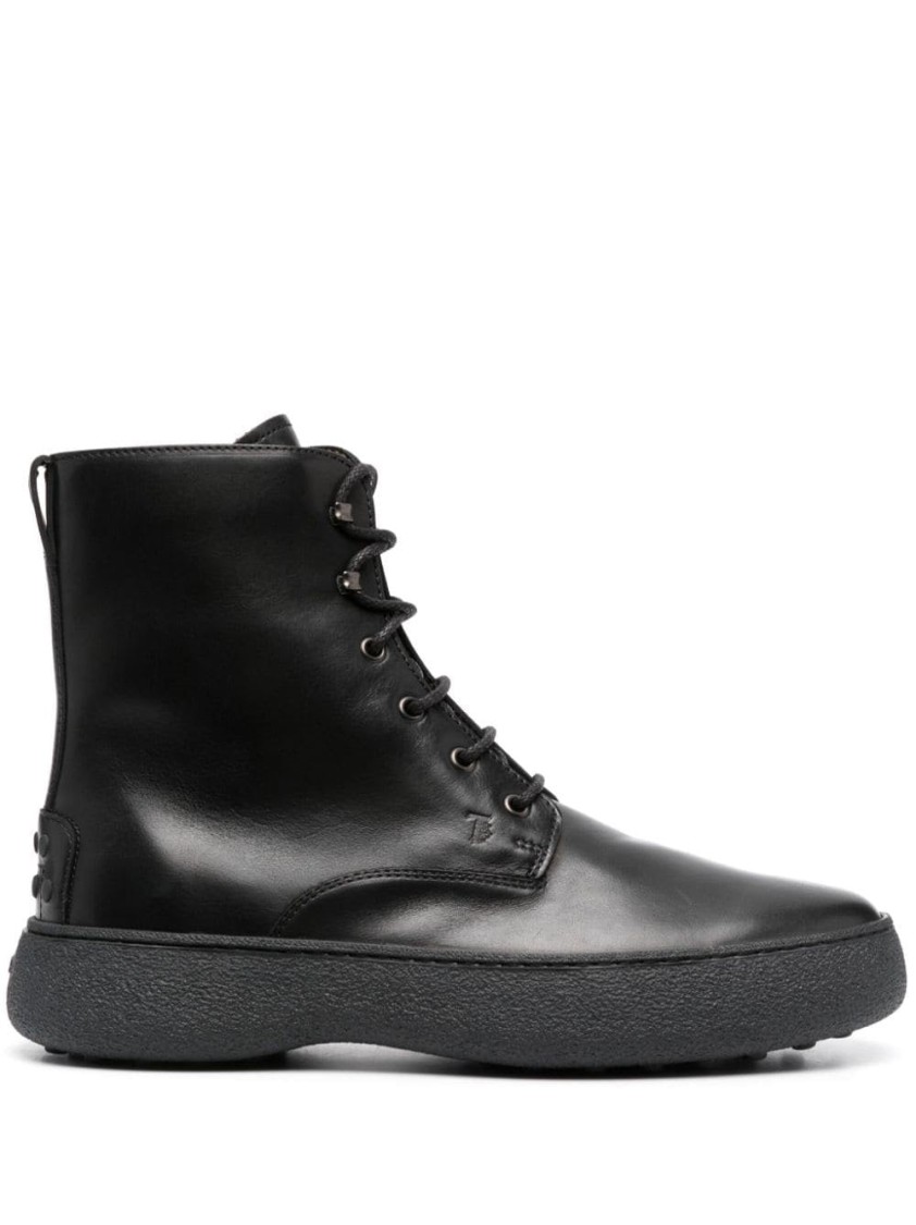 Tod's Logo-debossed Leather Boots In Black