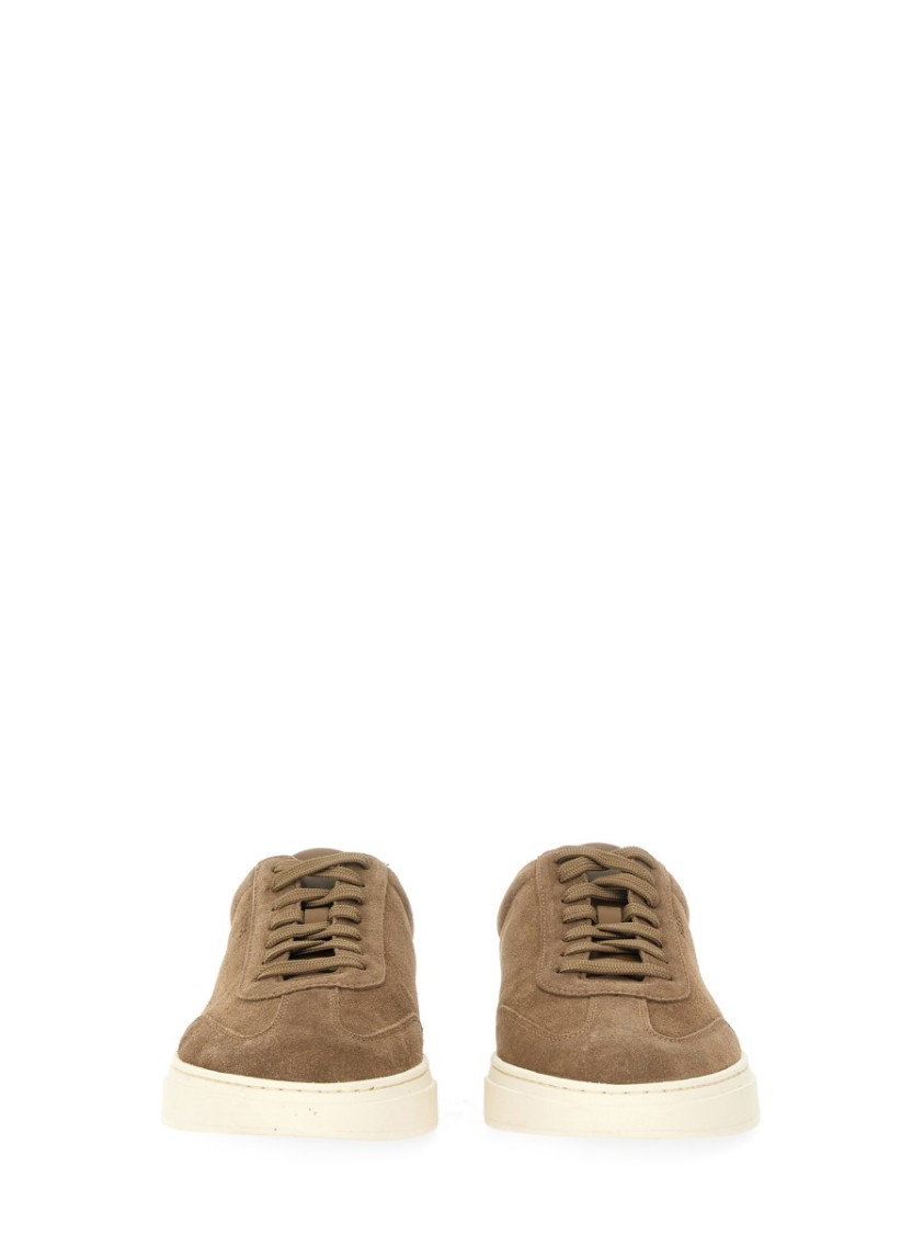 Hugo Boss Boss Soft Suede Sneakers With Contrasting Rubber Sole In Brown