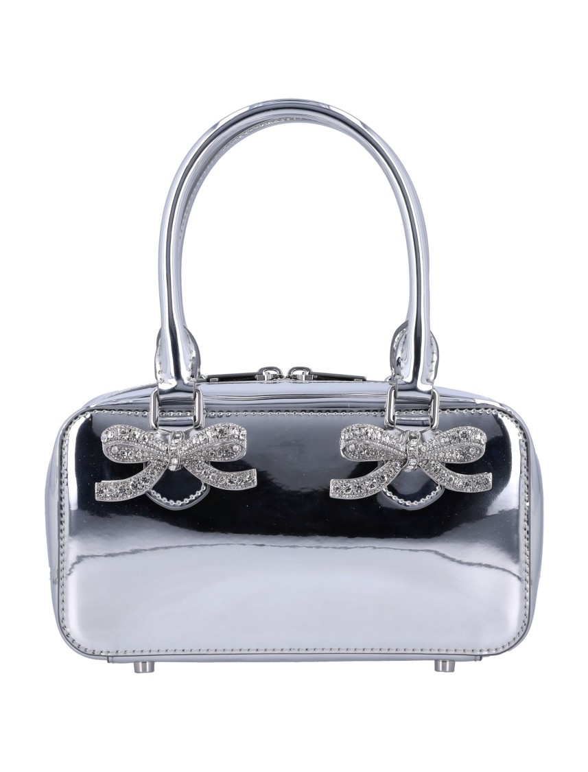 Shop Self-portrait Metallic Leather Mini Tote Bag In Silver