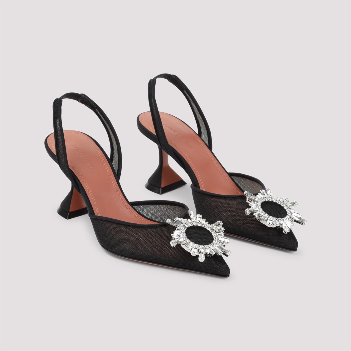 Amina Muaddi Pointed Toe Embellished Heel Sandals In Black