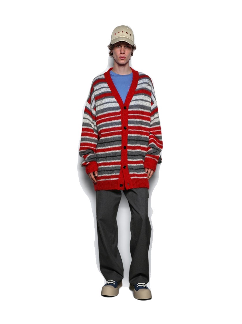 Shop Marni Cardigan Red And Grey In Multicolor