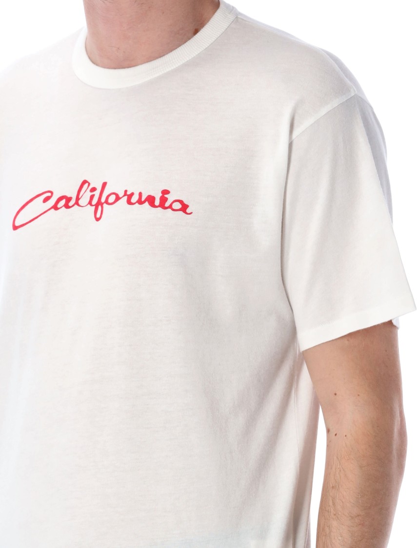 Shop Erl California Print Cotton T-shirt With Ribbed Crewneck In White