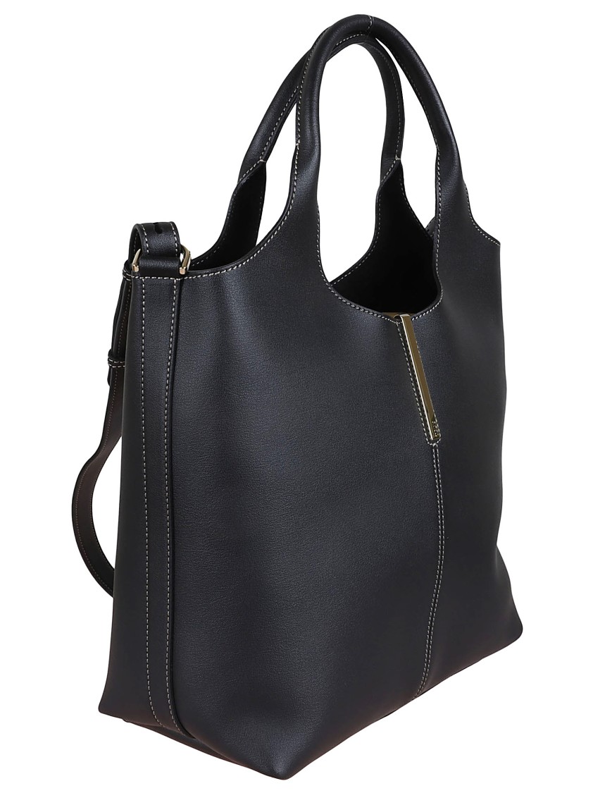 Tod's Dual Handle Black Leather Handbag With Zip Closure In Black
