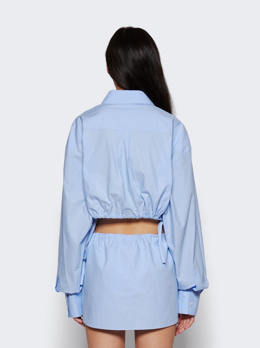 Alexander Wang Cropped Drawstring Blouse In Blue