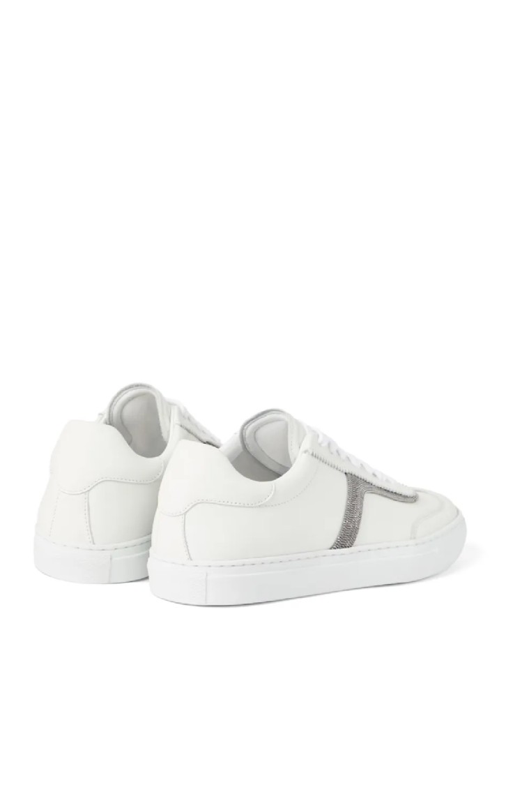 Brunello Cucinelli White Sneaker With Monili Chain Detail In White