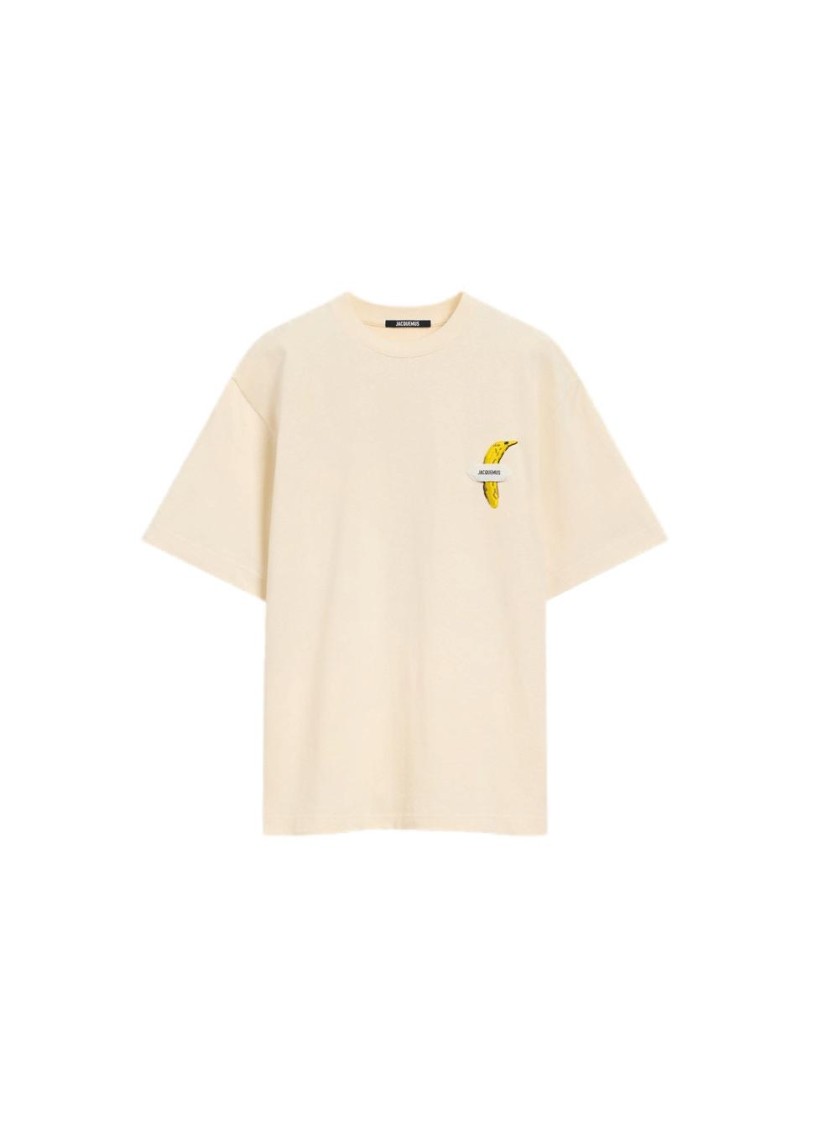 Jacquemus Le T-shirt Banane White Crewneck T-shirt With Logo Detail On The Front In Cotton Man