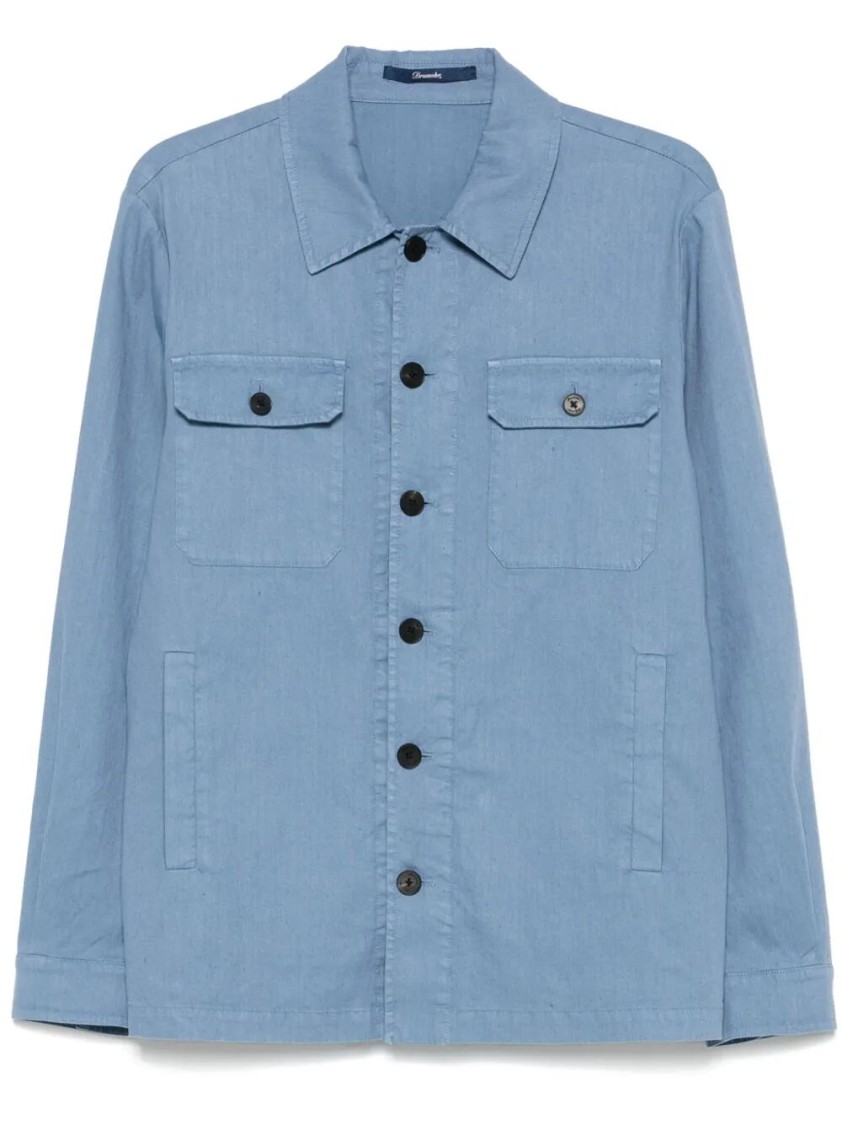 Drumohr Classic Linen Overshirt With Button-up Front In Blue