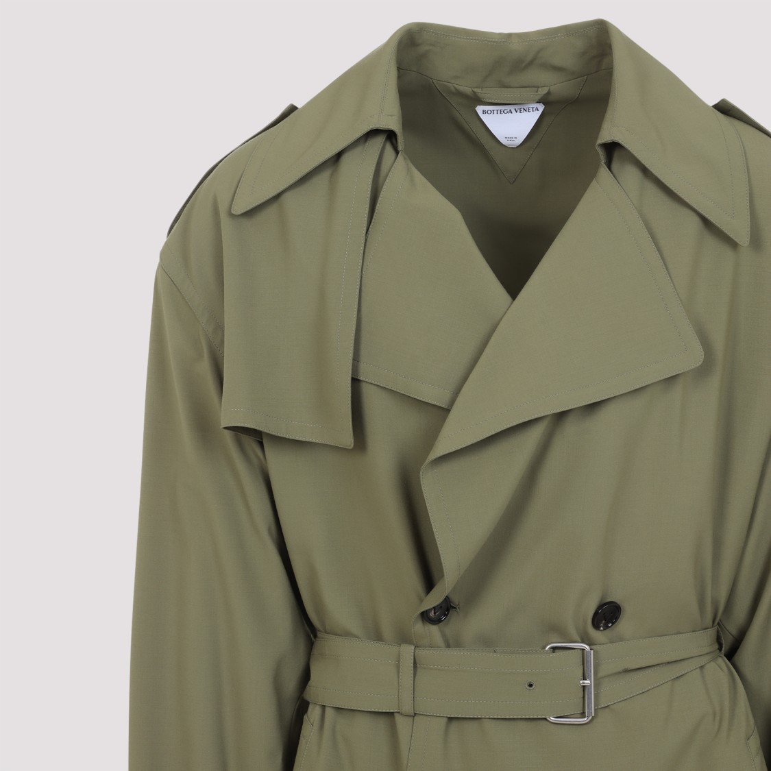 Bottega Veneta Green Wool Double-breasted Trench Coat In Green