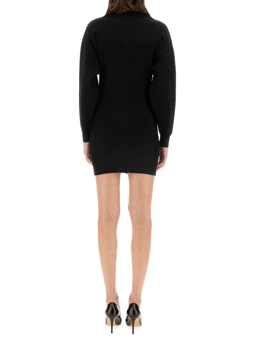 Moschino Ribbed Mini Dress With Button-down Front In Black