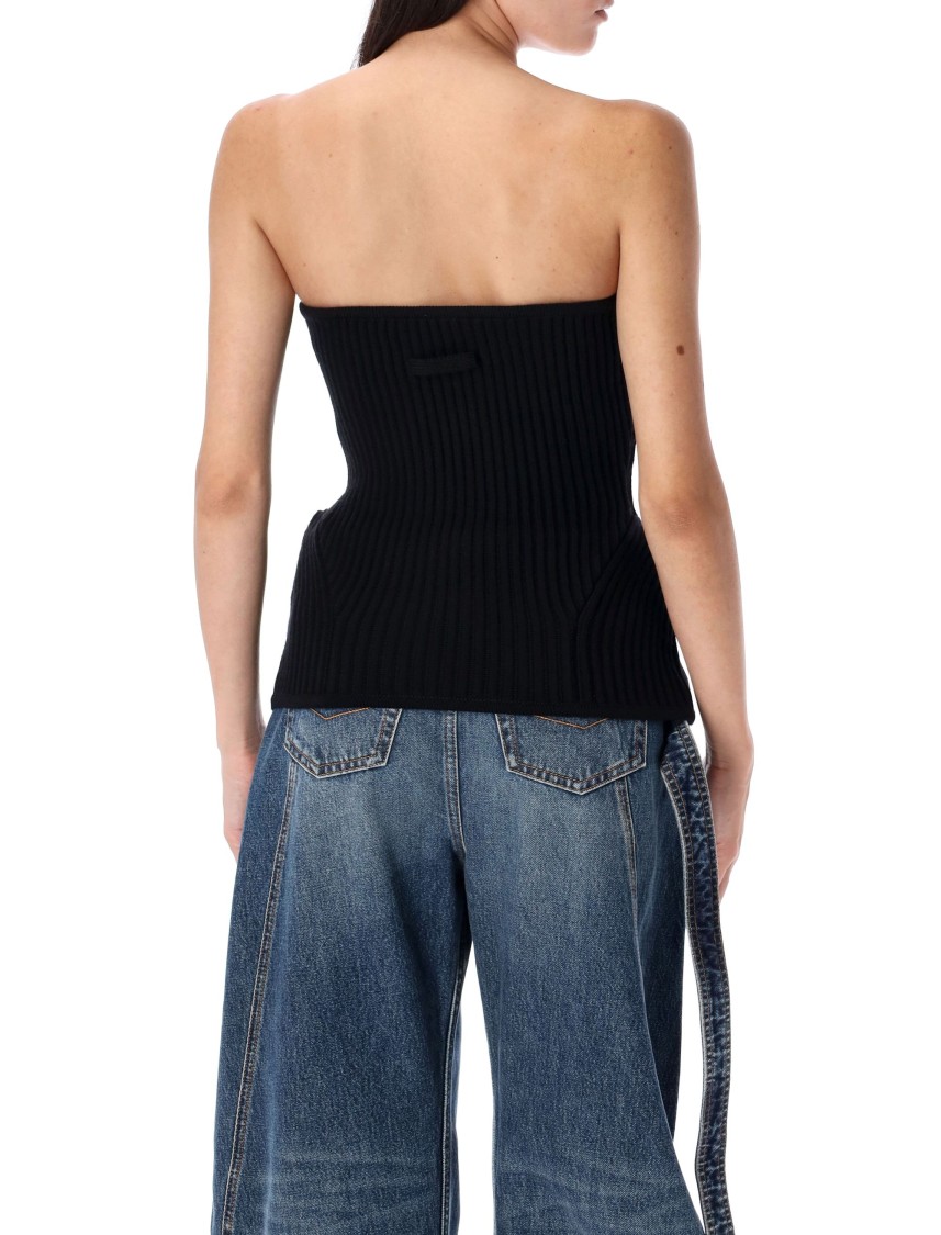 Jean Paul Gaultier Fitted Wool-blend Ribbed Knit Top In Blue