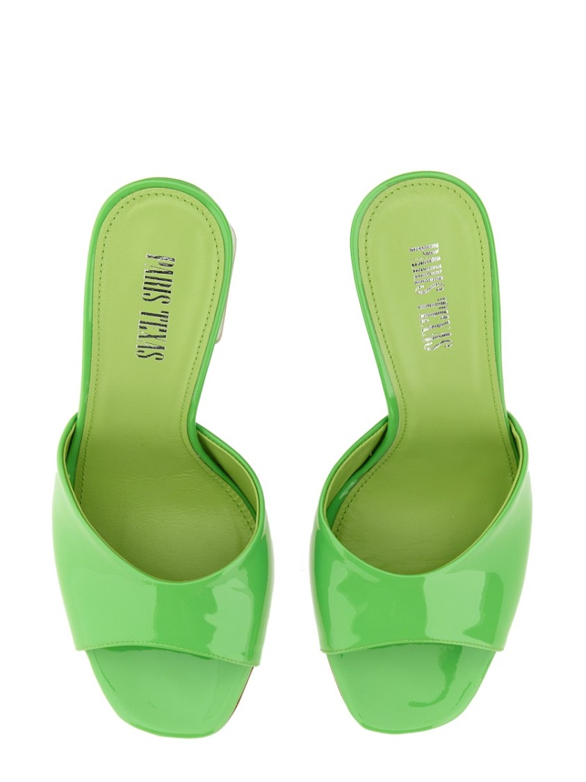 Shop Paris Texas Anja Open-toe Green Patent Leather Mules
