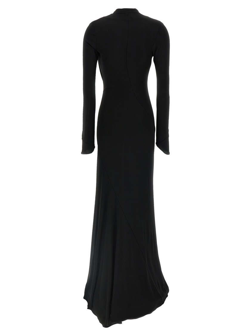 Attico Asymmetrical V-neck Dress With Flared Train In Black