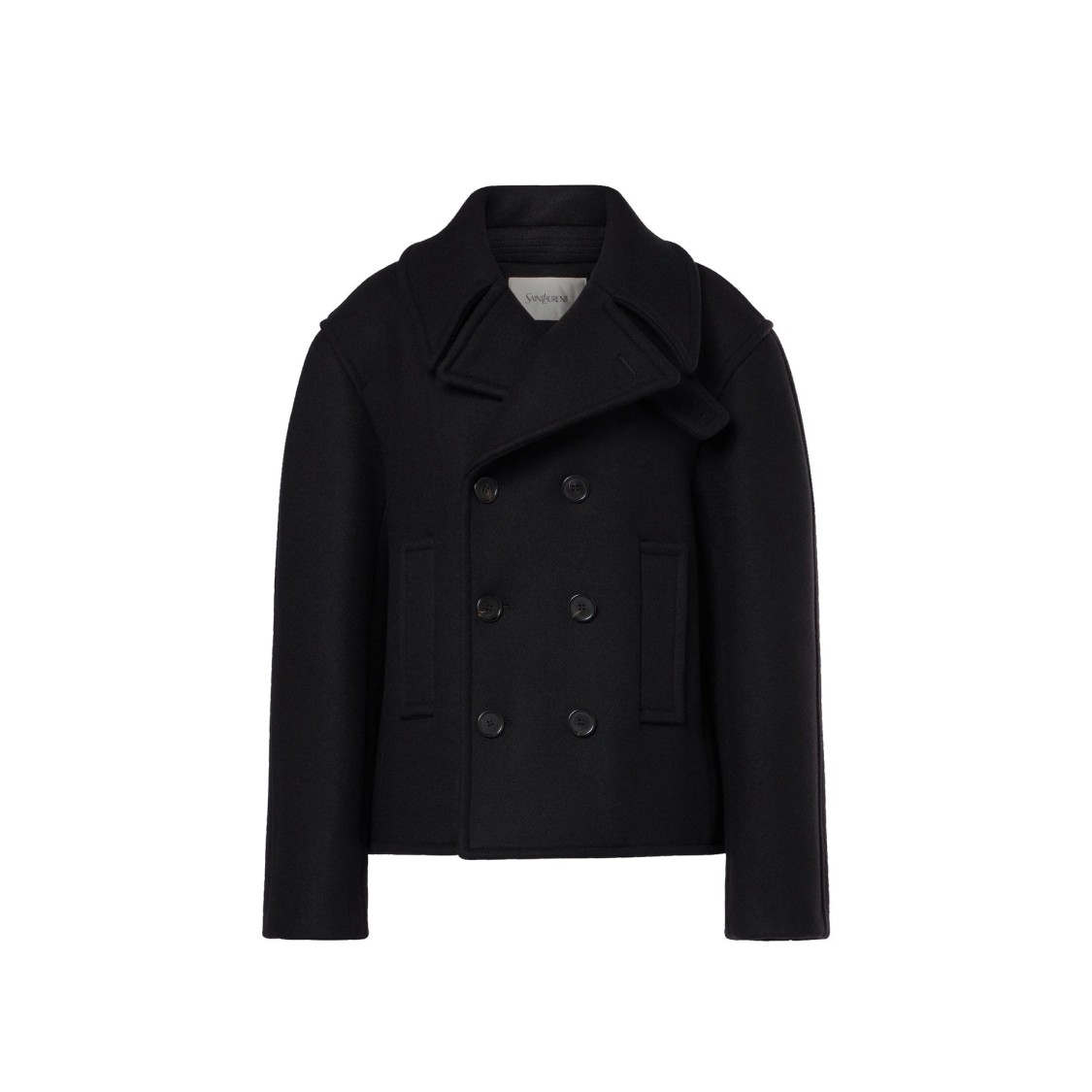 Shop Saint Laurent Oversized Virgin Wool Peacoat With Silk Lining