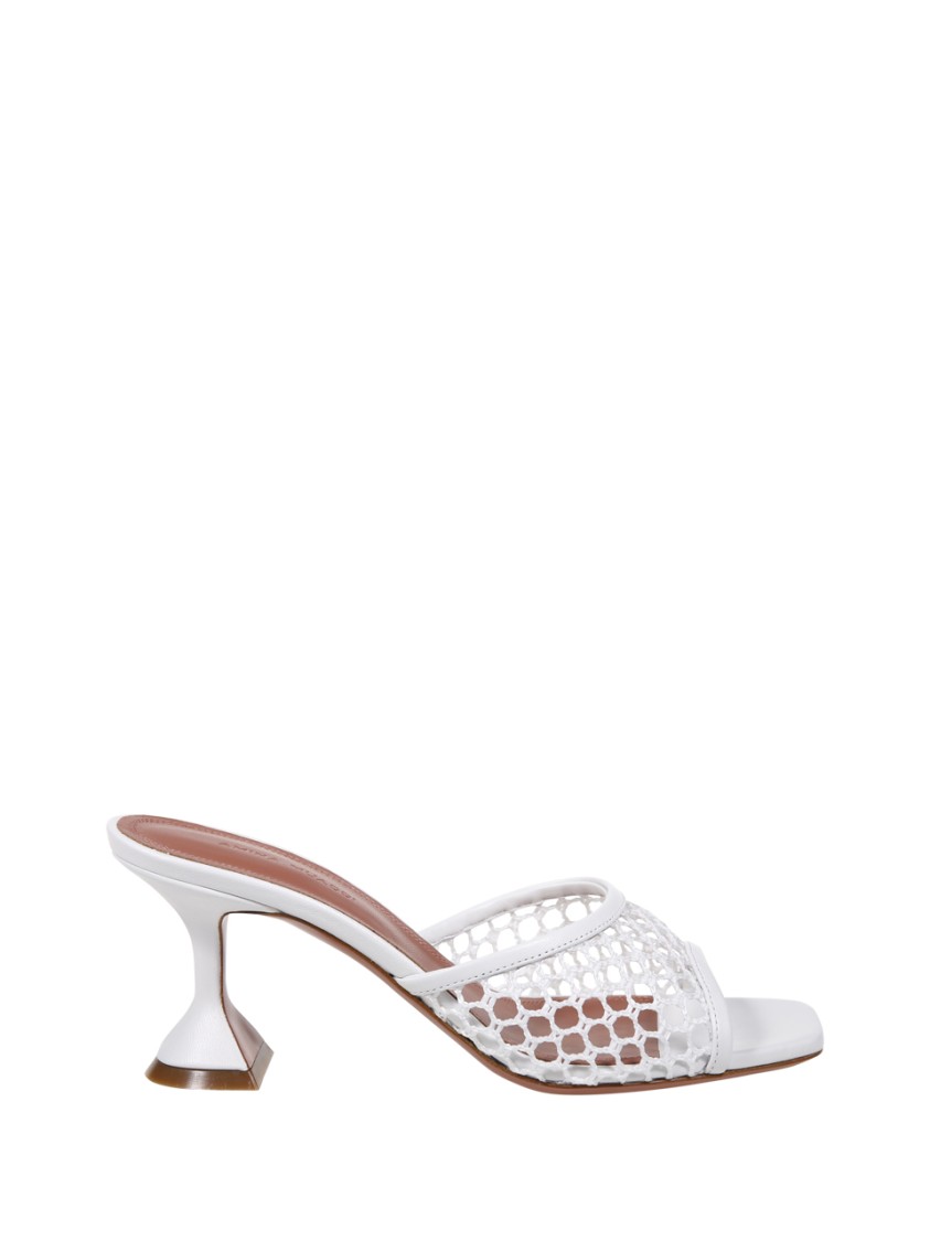 Amina Muaddi Lupita 70 White Net Mules In White