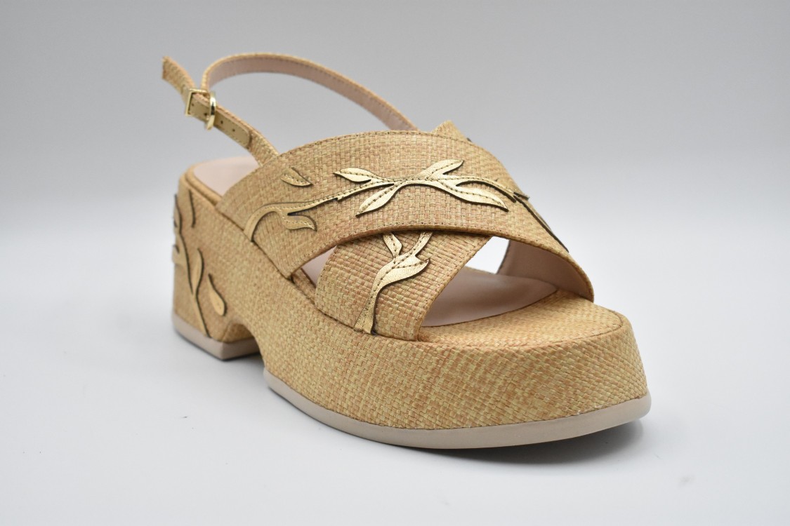 Jeannot Wedge Sandals With Textured Surface And Leaf Embellishments In Neutral