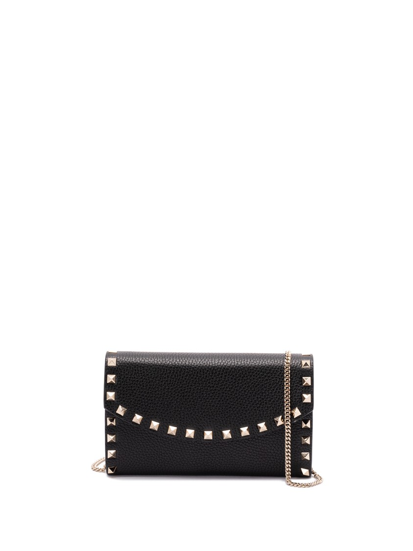 Valentino Black Rockstud Crossbody Wallet In Black
