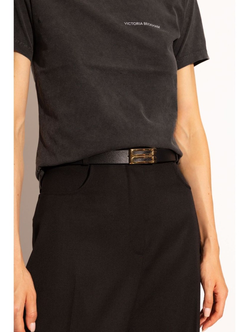 Victoria Beckham Grained Calfskin Belt With Gold Metal Buckle