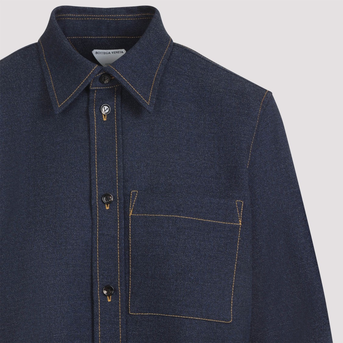 Bottega Veneta Wool Drill Shirt With Yellow Stitching In Blue