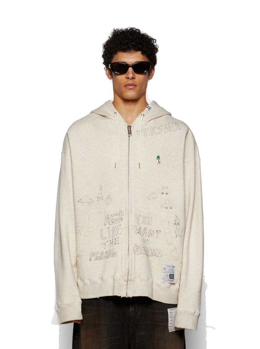 MIHARA YASUHIRO|HOOD/ZIP-UP (J10HD512 WHITE) Miharayasuhiro Maison Mihara Yasuhiro Distressed Zip Up