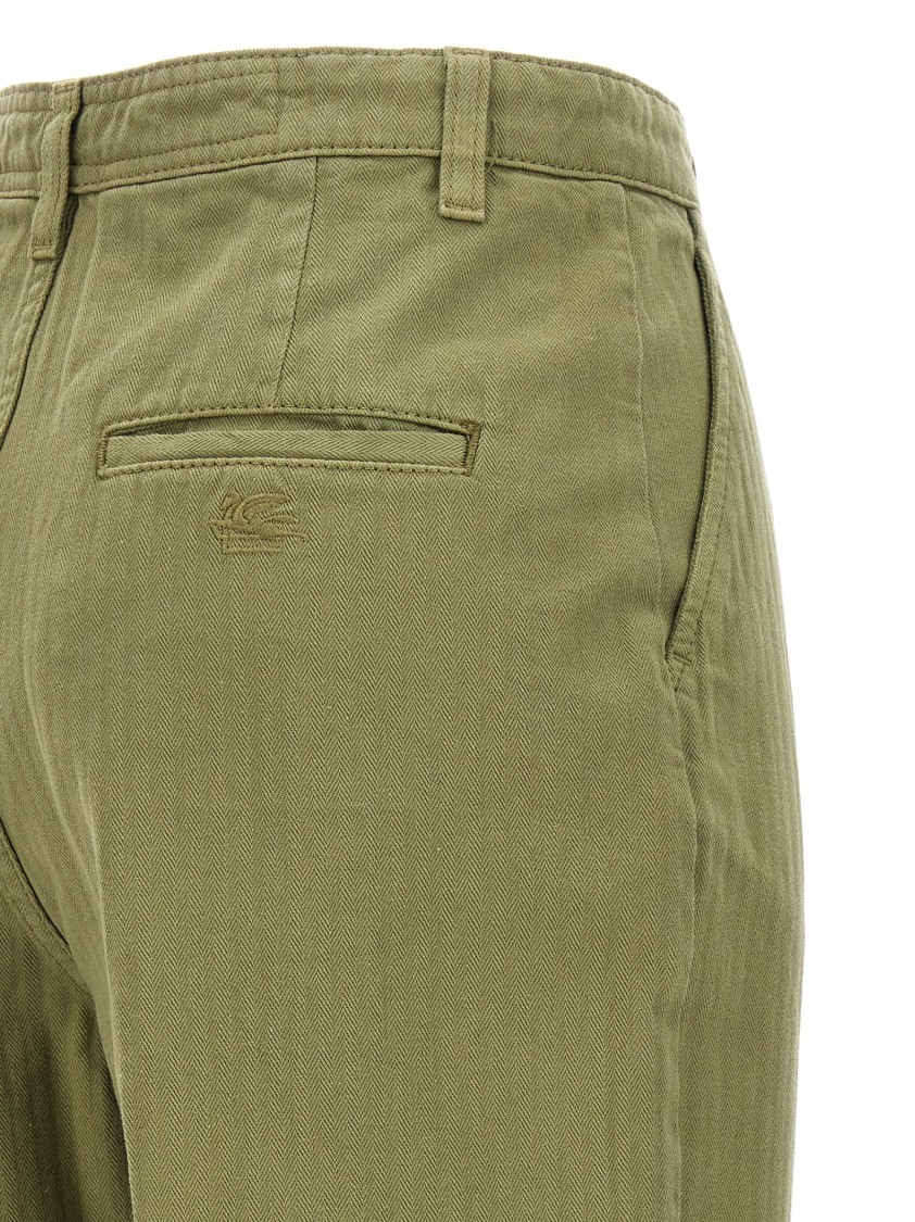Etro Wide Leg Belted Trousers With Back Pockets In Green