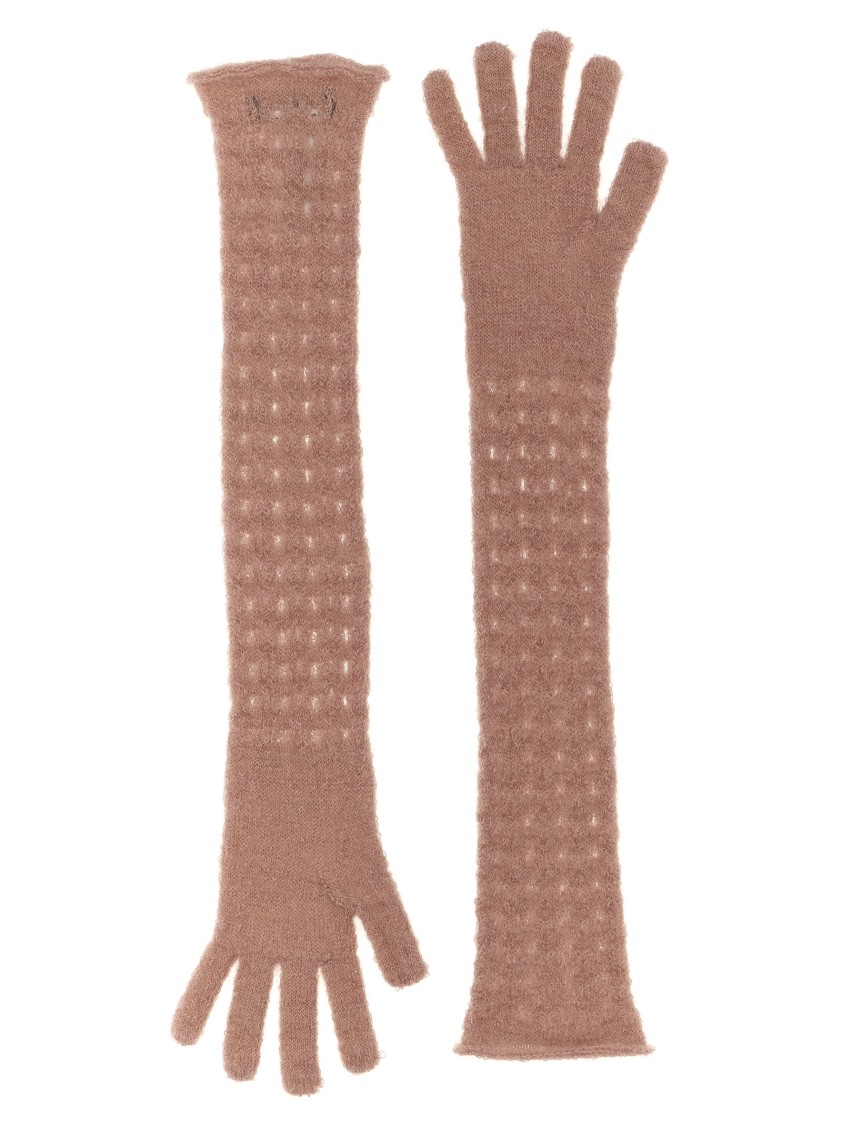 Fabiana Filippi Crocheted Mohair Blend Gloves With Dexterous Fit In Brown