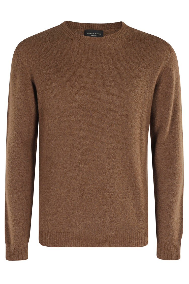 Roberto Collina Classic Crew Neck Merino Wool Blend Sweater In Brown