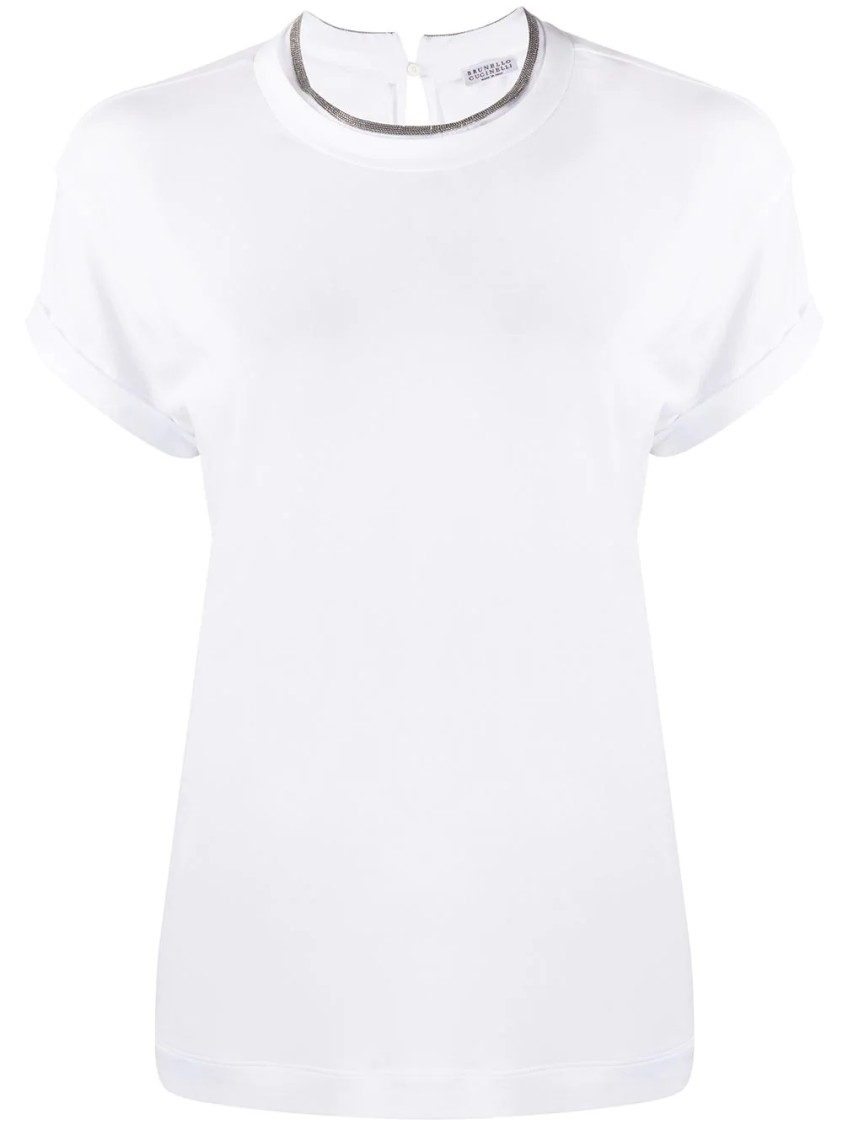 Brunello Cucinelli Stretch Cotton Jersey T-shirt With Precious Faux-layering In White