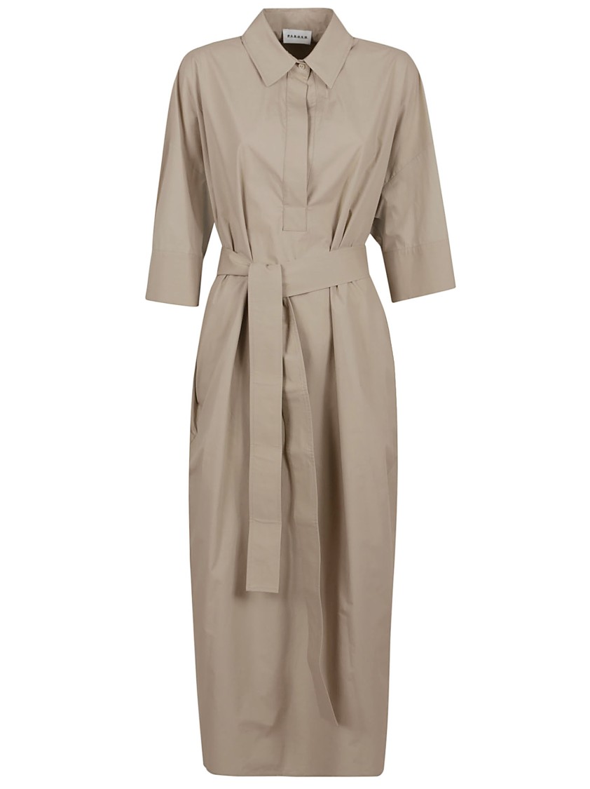 P.a.r.o.s.h Parosh Classic Button-down Midi Dress With Belted Waist In Brown