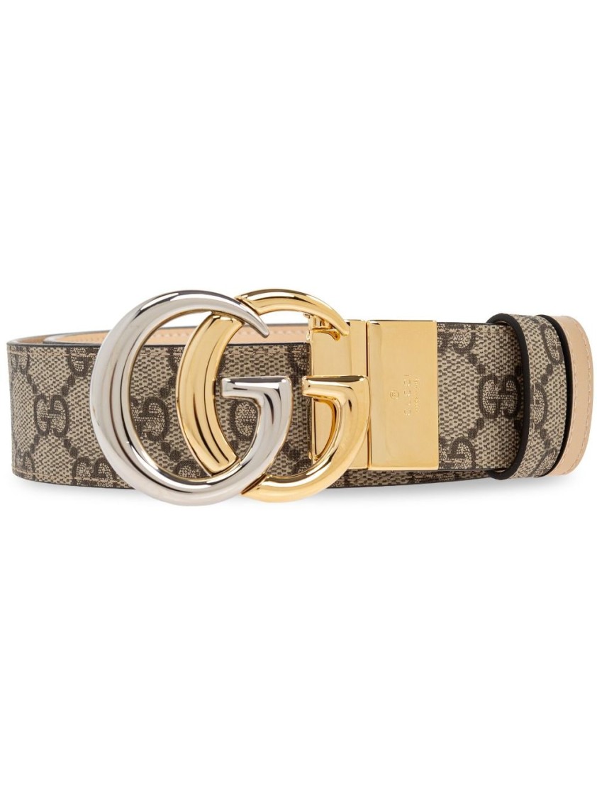 Gucci Double G Buckle Canvas Strap Belt In Brown