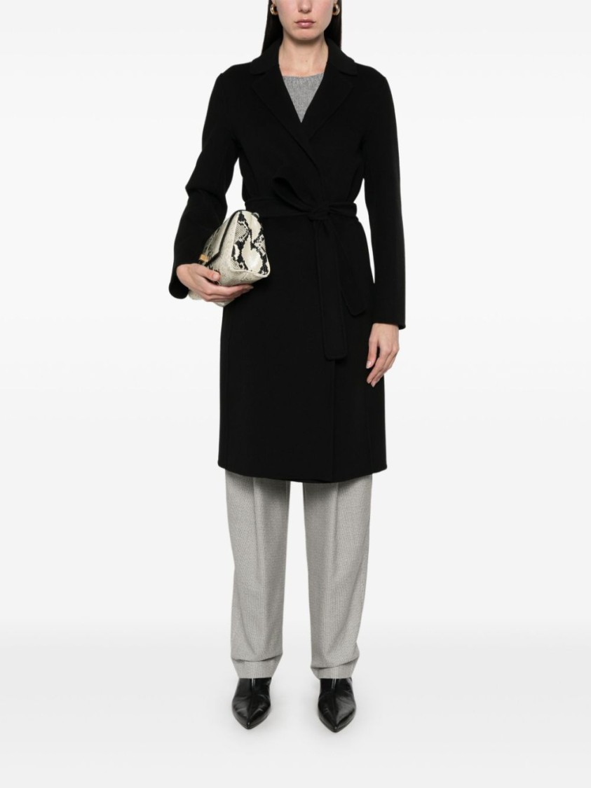 Max Mara Pauline Coat With Adjustable Waist Belt In Black