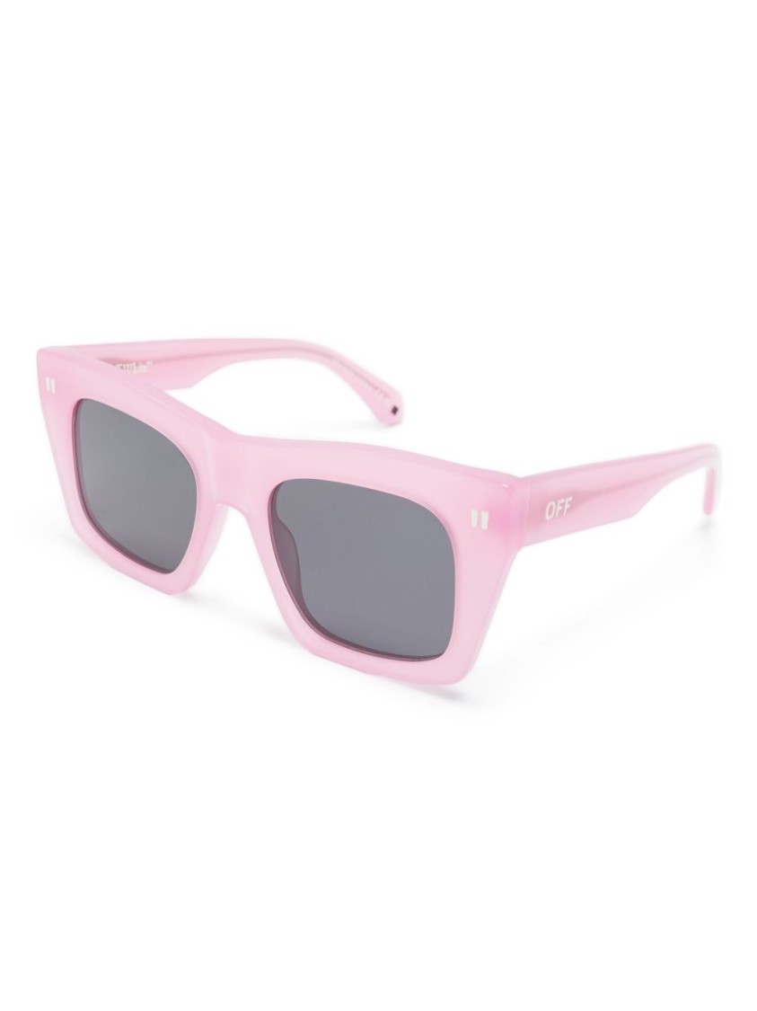 Off-white Angular Acetate Sunglasses With Soft Pink Finish